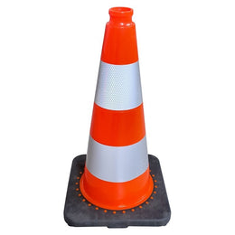 Cône de balisage lesté PVC - base caoutchouc thermoplastique, classe 2 EN 13422, 300 à 900mm