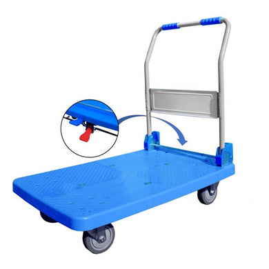 Chariot industriel acier avec frein intégré - plateau PP renforcé, pliable, jusqu'à 300 kg