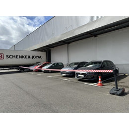 Chariot de délimitation à sangle grande longueur – 1 ou 2 sangles, 15m ou 20m, rouge/blanc ou noir/jaune