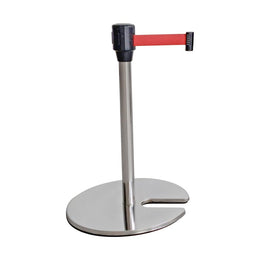 Poteau de guidage musée à sangle fine – Hauteur 600 ou 900mm, base lestée, sangle 30mm