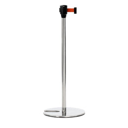 Poteau de guidage musée à sangle fine – Hauteur 600 ou 900mm, base lestée, sangle 30mm