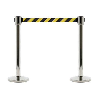 lot-2-poteaux-a-sangle-chrome-jaune-noir-10-metres