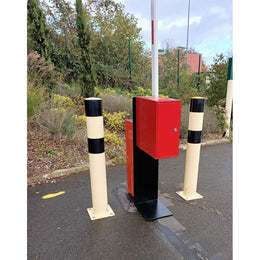 Support de sol acier pour enrouleur à bandeau de signalisation - hauteur 1 400 mm, 6 trous