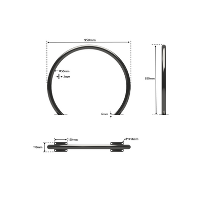 Arceau vélo inox 304 1 ou 2 places – Ø 50 mm, platine 150×110 mm